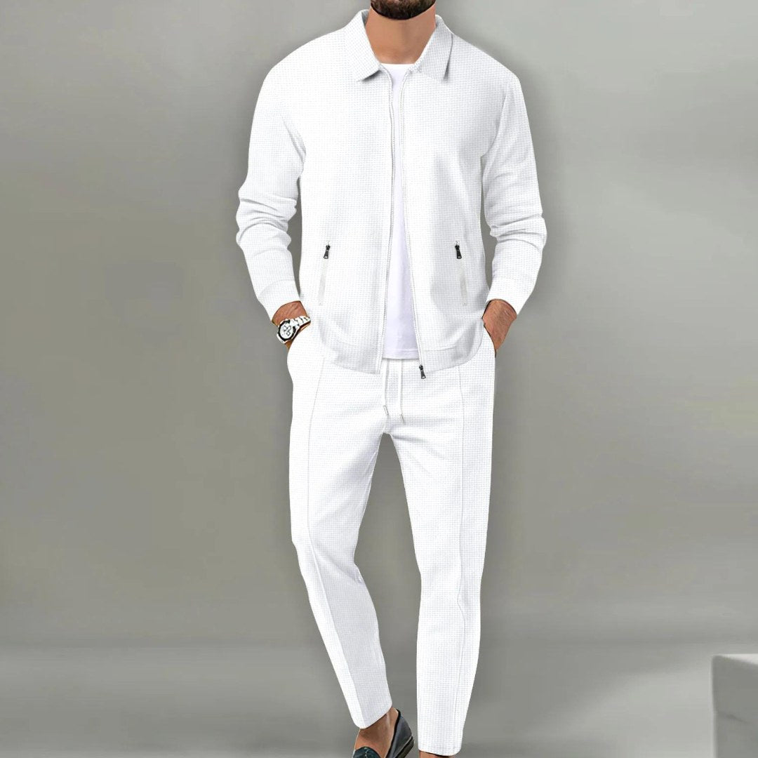 Maximilian | Men's Tracksuit with Zip-Up Jacket, Two-Piece Loungewear Set | My Sweet Wardrobe | Beige