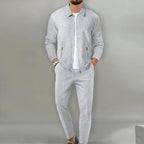 Maximilian | Men's Tracksuit with Zip-Up Jacket, Two-Piece Loungewear Set | My Sweet Wardrobe | Beige