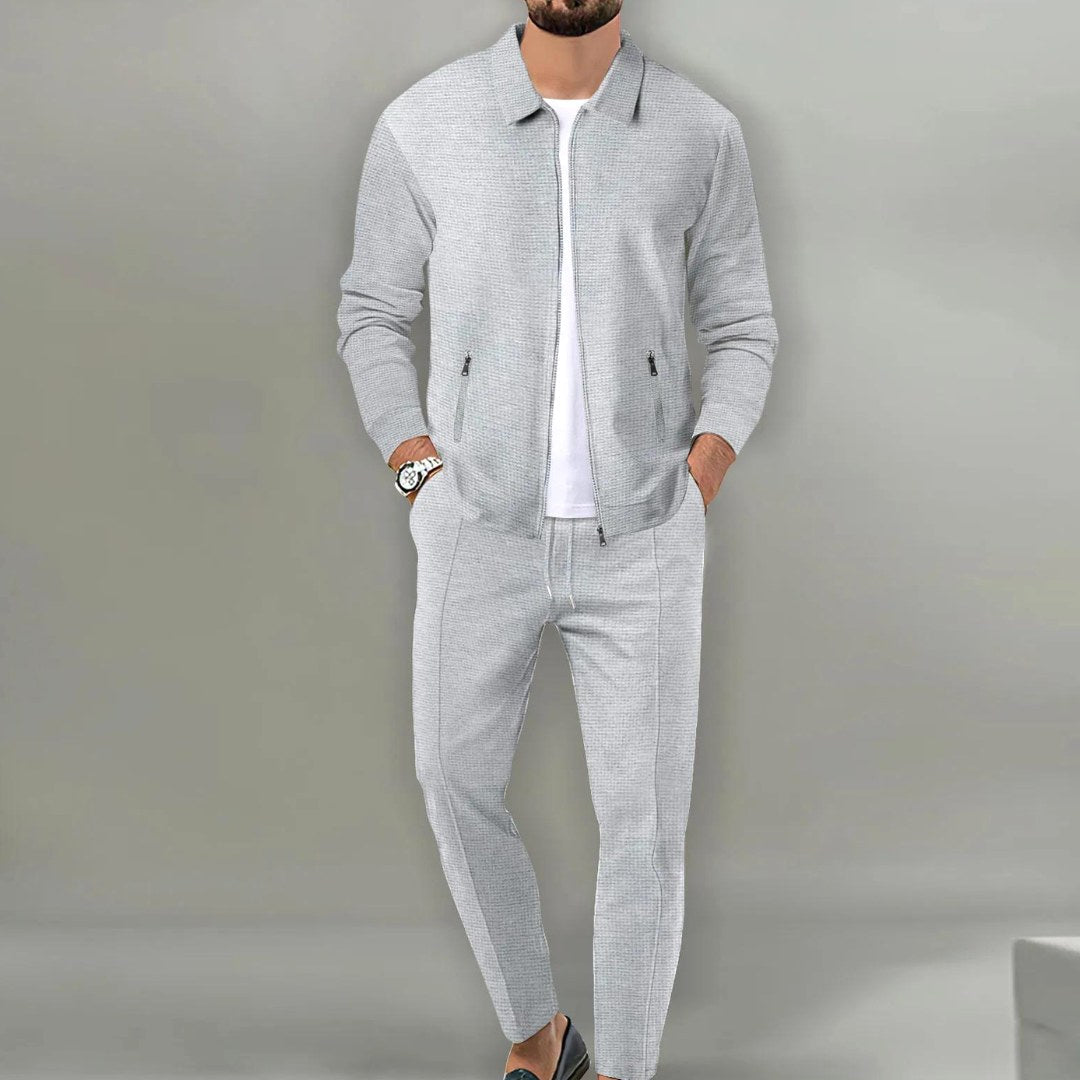 Maximilian | Men's Tracksuit with Zip-Up Jacket, Two-Piece Loungewear Set | My Sweet Wardrobe | Beige