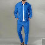 Maximilian | Men's Tracksuit with Zip-Up Jacket, Two-Piece Loungewear Set | My Sweet Wardrobe | Beige