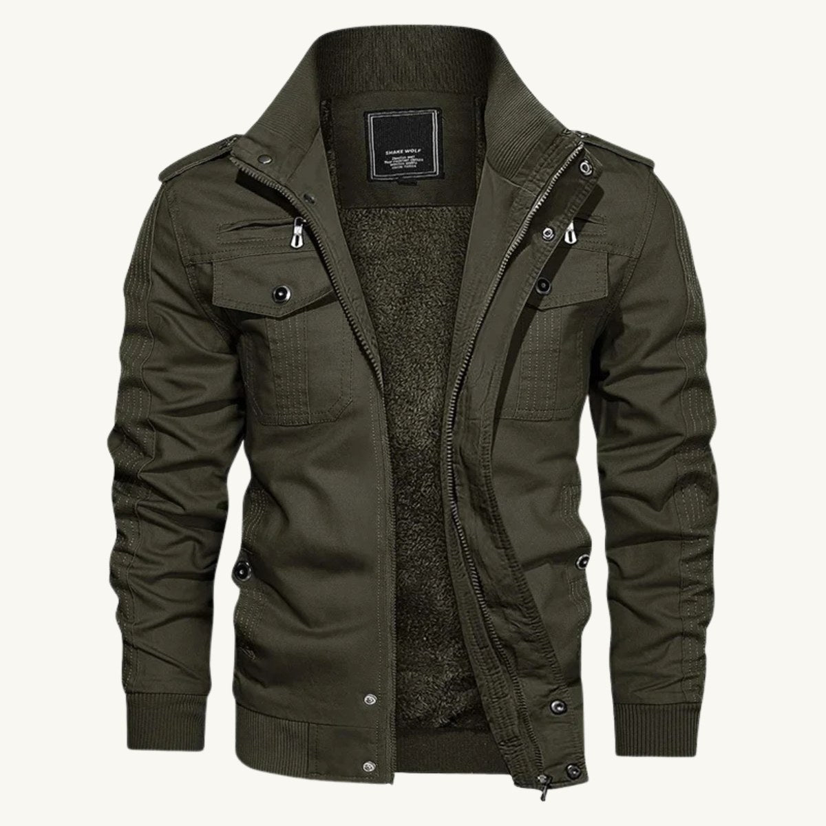 Maxwell | Men's Fleece-Lined Zip-Up Jacket, Military-Style Autumn Coat | My Sweet Wardrobe