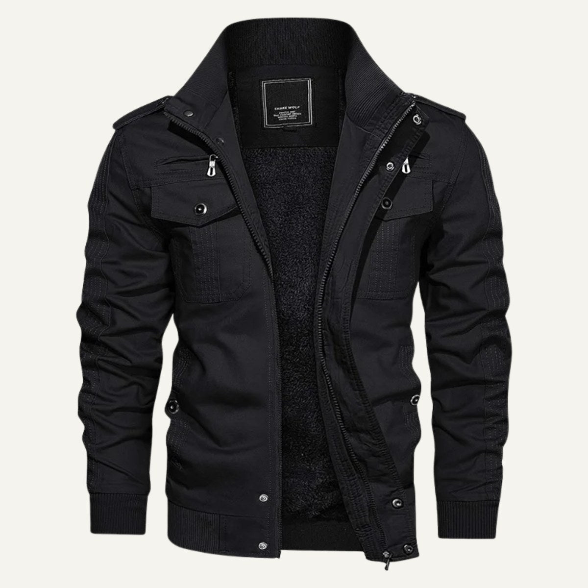 Maxwell | Men's Fleece-Lined Zip-Up Jacket, Military-Style Autumn Coat | My Sweet Wardrobe