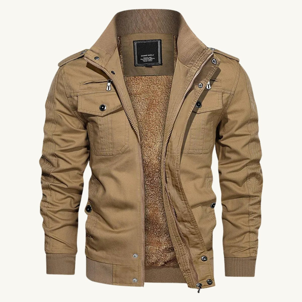 Maxwell | Men's Fleece-Lined Zip-Up Jacket, Military-Style Autumn Coat | My Sweet Wardrobe