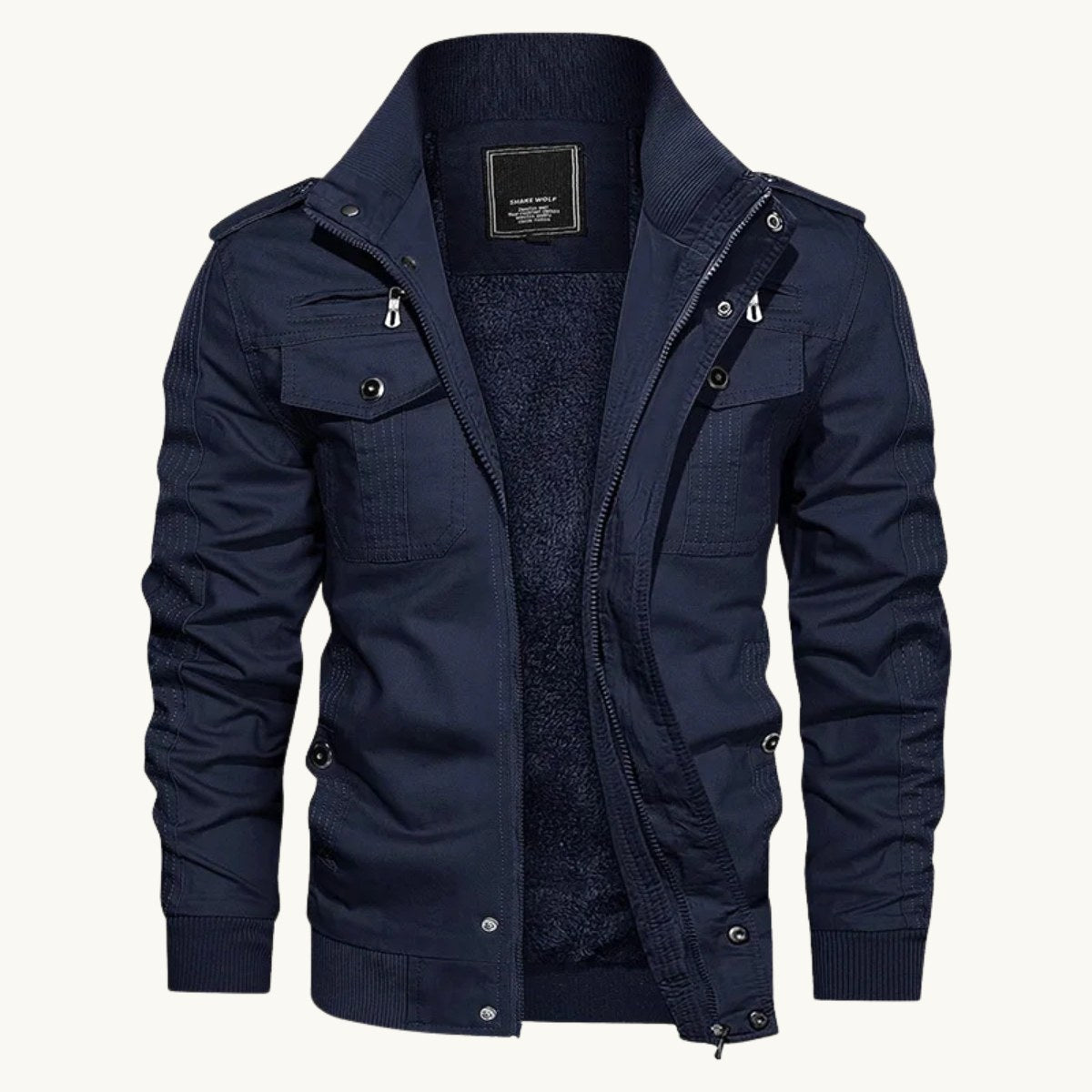 Maxwell | Men's Fleece-Lined Zip-Up Jacket, Military-Style Autumn Coat | My Sweet Wardrobe