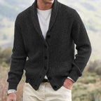 Michael | Men's Shawl Collar Cardigan with Button Front, Ribbed Knit Long Sleeve Cardigan | My Sweet Wardrobe | Black