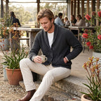 Michael | Men's Shawl Collar Cardigan with Button Front, Ribbed Knit Long Sleeve Cardigan | My Sweet Wardrobe | Grey