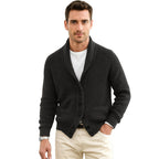 Michael | Men's Shawl Collar Cardigan with Button Front, Ribbed Knit Long Sleeve Cardigan | My Sweet Wardrobe