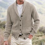 Michael | Men's Shawl Collar Cardigan with Button Front, Ribbed Knit Long Sleeve Cardigan | My Sweet Wardrobe