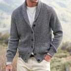Michael | Men's Shawl Collar Cardigan with Button Front, Ribbed Knit Long Sleeve Cardigan | My Sweet Wardrobe