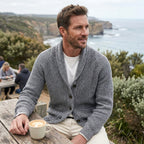 Michael | Men's Shawl Collar Cardigan with Button Front, Ribbed Knit Long Sleeve Cardigan | My Sweet Wardrobe
