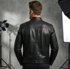 Nicholas | Men's Leather Jacket with Stand Collar, Biker Leather Jacket | My Sweet Wardrobe