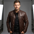 Nicholas | Men's Leather Jacket with Stand Collar, Biker Leather Jacket | My Sweet Wardrobe