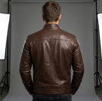 Nicholas | Men's Leather Jacket with Stand Collar, Biker Leather Jacket | My Sweet Wardrobe