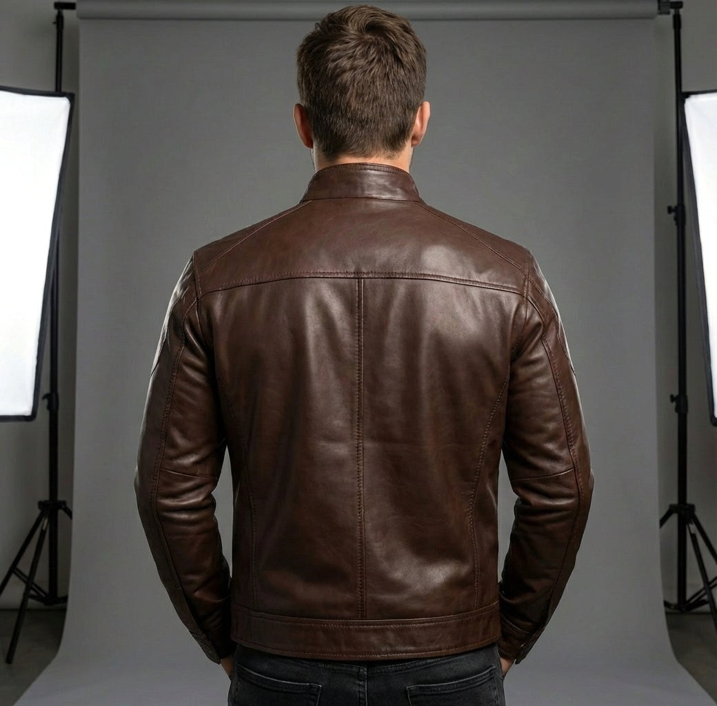 Nicholas | Men's Leather Jacket with Stand Collar, Biker Leather Jacket | My Sweet Wardrobe