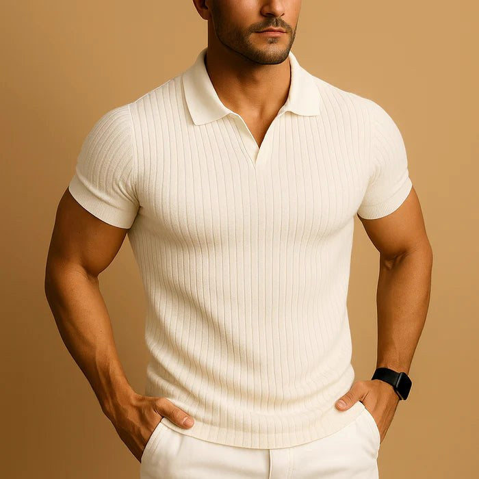 Miles | Men's Ribbed Polo Shirt with Classic Collar, Short-Sleeve Polo Shirt | My Sweet Wardrobe