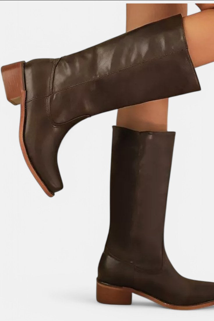 Millie | Women's Knee-High Leather Boots with Block Heel, Elegant Leather Boots | My Sweet Wardrobe