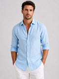 Mitchell | Men's Linen-Look Shirt, Relaxed Fit Button-Up | My Sweet Wardrobe | Light Blue