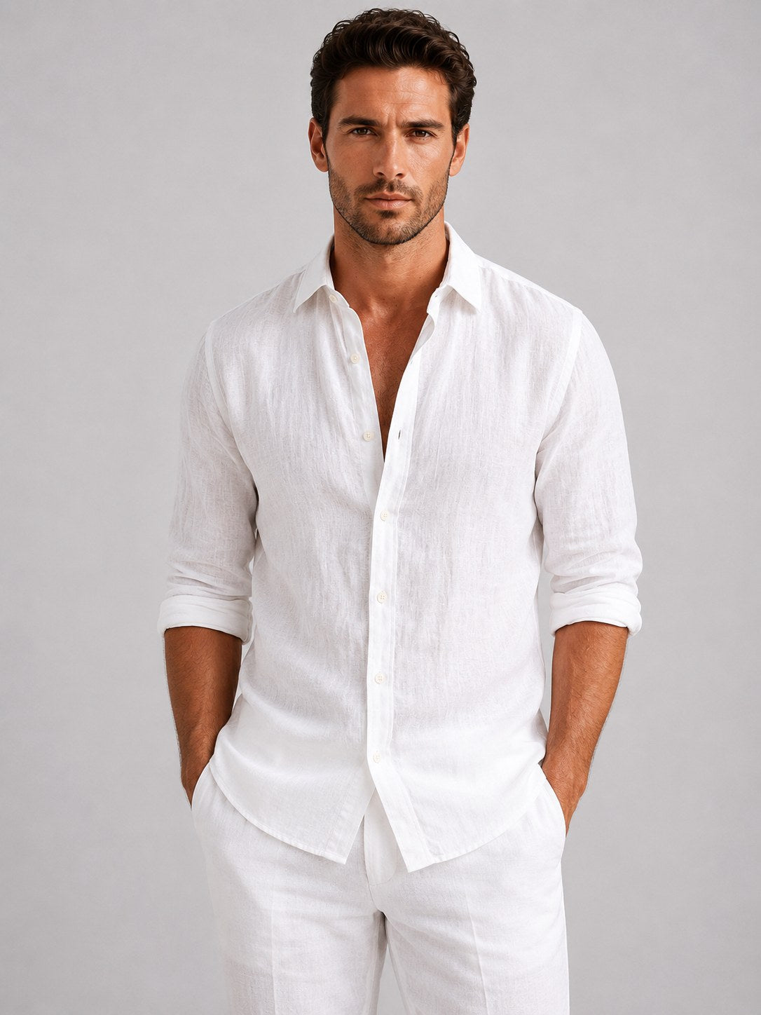 Mitchell | Men's Linen-Look Shirt, Relaxed Fit Button-Up | My Sweet Wardrobe | Navy
