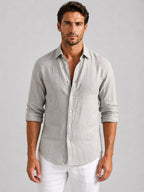 Mitchell | Men's Linen-Look Shirt, Relaxed Fit Button-Up | My Sweet Wardrobe | Beige