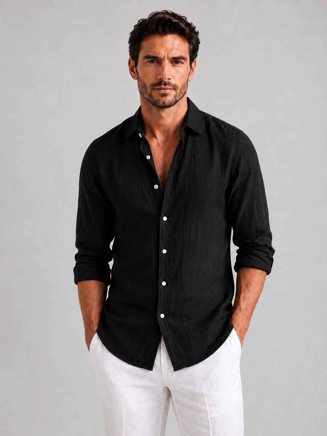 Mitchell | Men's Linen-Look Shirt, Relaxed Fit Button-Up | My Sweet Wardrobe