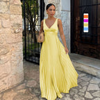 Monique | Women's Pleated Maxi Dress with V-Neckline, Formal Wedding Guest Dress | My Sweet Wardrobe | Magenta