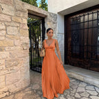 Monique | Women's Pleated Maxi Dress with V-Neckline, Formal Wedding Guest Dress | My Sweet Wardrobe | Yellow