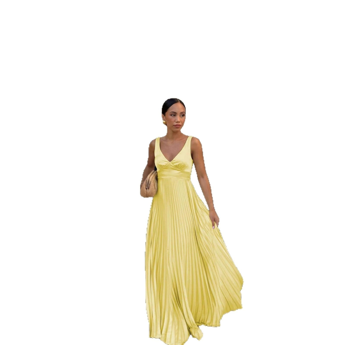 Monique | Women's Pleated Maxi Dress with V-Neckline, Formal Wedding Guest Dress | My Sweet Wardrobe