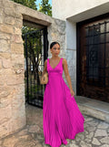 Monique | Women's Pleated Maxi Dress with V-Neckline, Formal Wedding Guest Dress | My Sweet Wardrobe