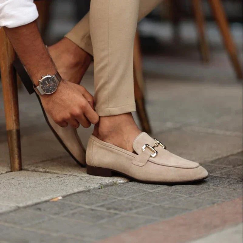 Nathan | Men's Suede Loafers with Horsebit Detail, Slip-On Loafers | My Sweet Wardrobe | Beige