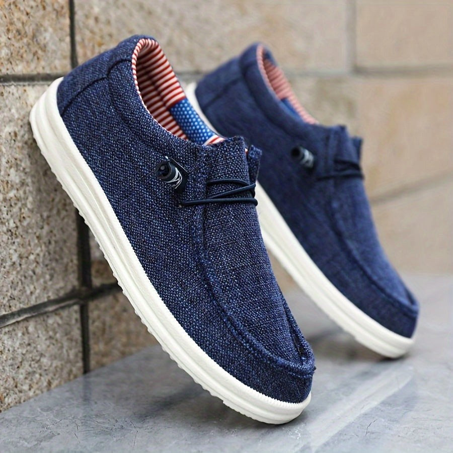 Niklas | Men's Canvas Loafers with Elastic Laces, Lightweight Slip-On Shoes | My Sweet Wardrobe | Navy Blue