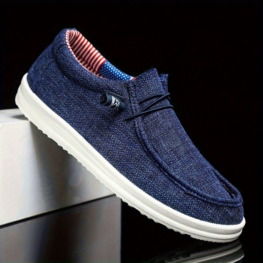 Niklas | Men's Canvas Loafers with Elastic Laces, Lightweight Slip-On Shoes | My Sweet Wardrobe | Navy Blue