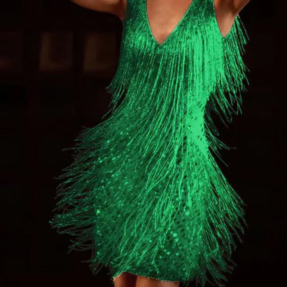Isabelle | Women's Sequin Fringe Dress, V-Neck Evening Dress | My Sweet Wardrobe