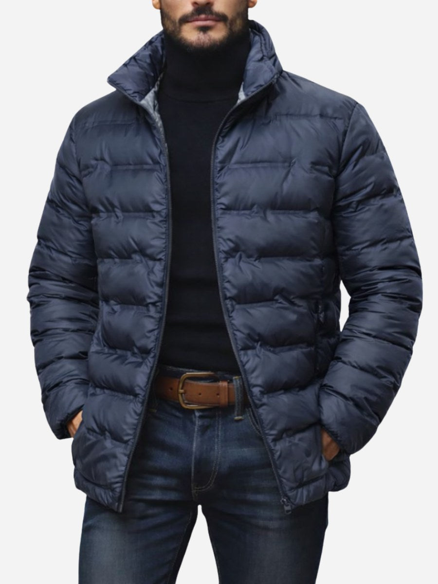 Noah | Men's Insulated Quilted Jacket, High-Collar Down Jacket | My Sweet Wardrobe | Blue