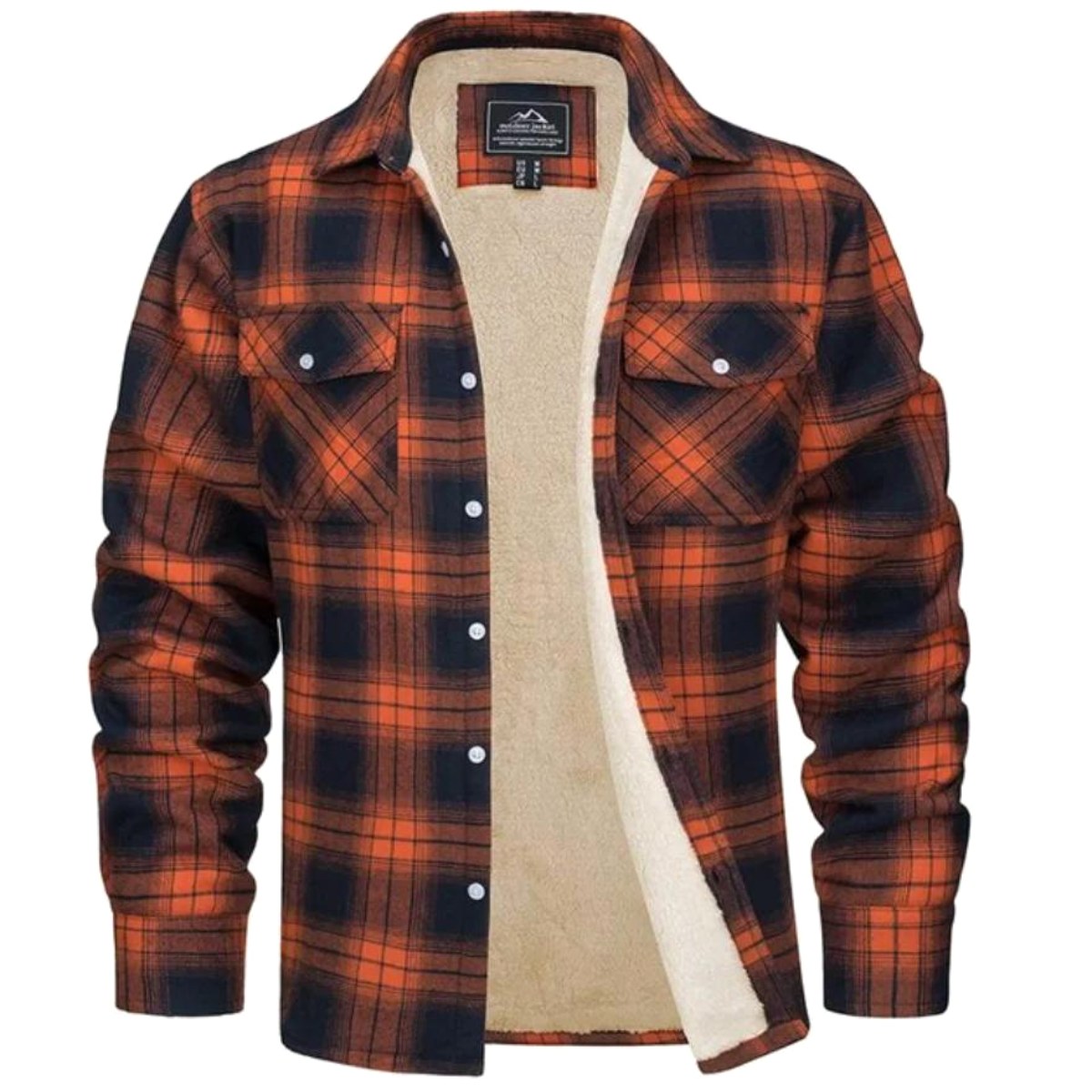 Noah | Men's Sherpa-Lined Plaid Jacket, Button-Front Autumn Jacket | My Sweet Wardrobe | Orange