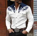 Noah | Men's Western Embroidered Button Shirt, Casual Embroidered Shirt | Dressific | Blue
