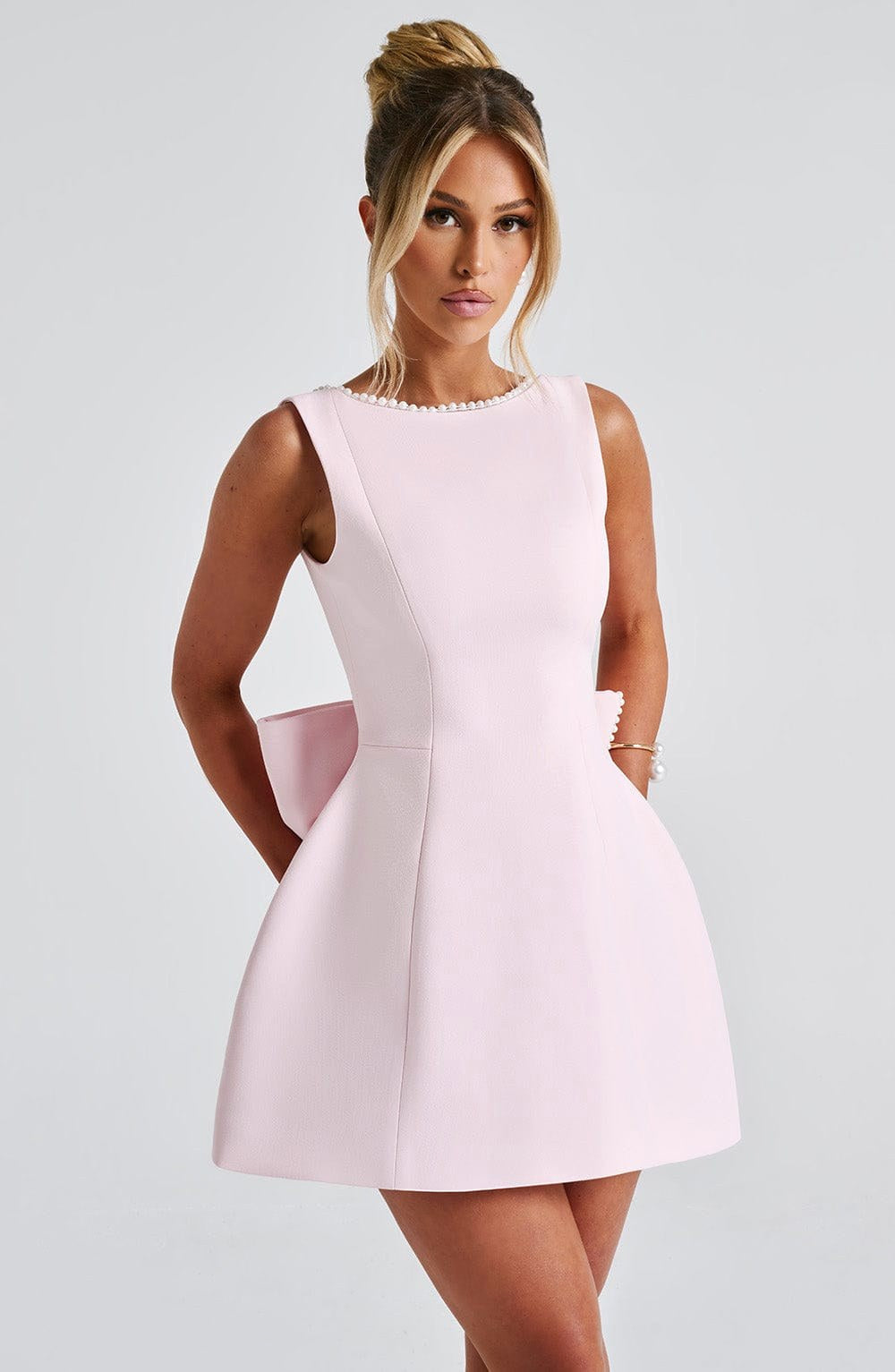 Noemie | Women's A-Line Mini Dress with Pearl Trim, Wedding Guest Dress | My Sweet Wardrobe | Black
