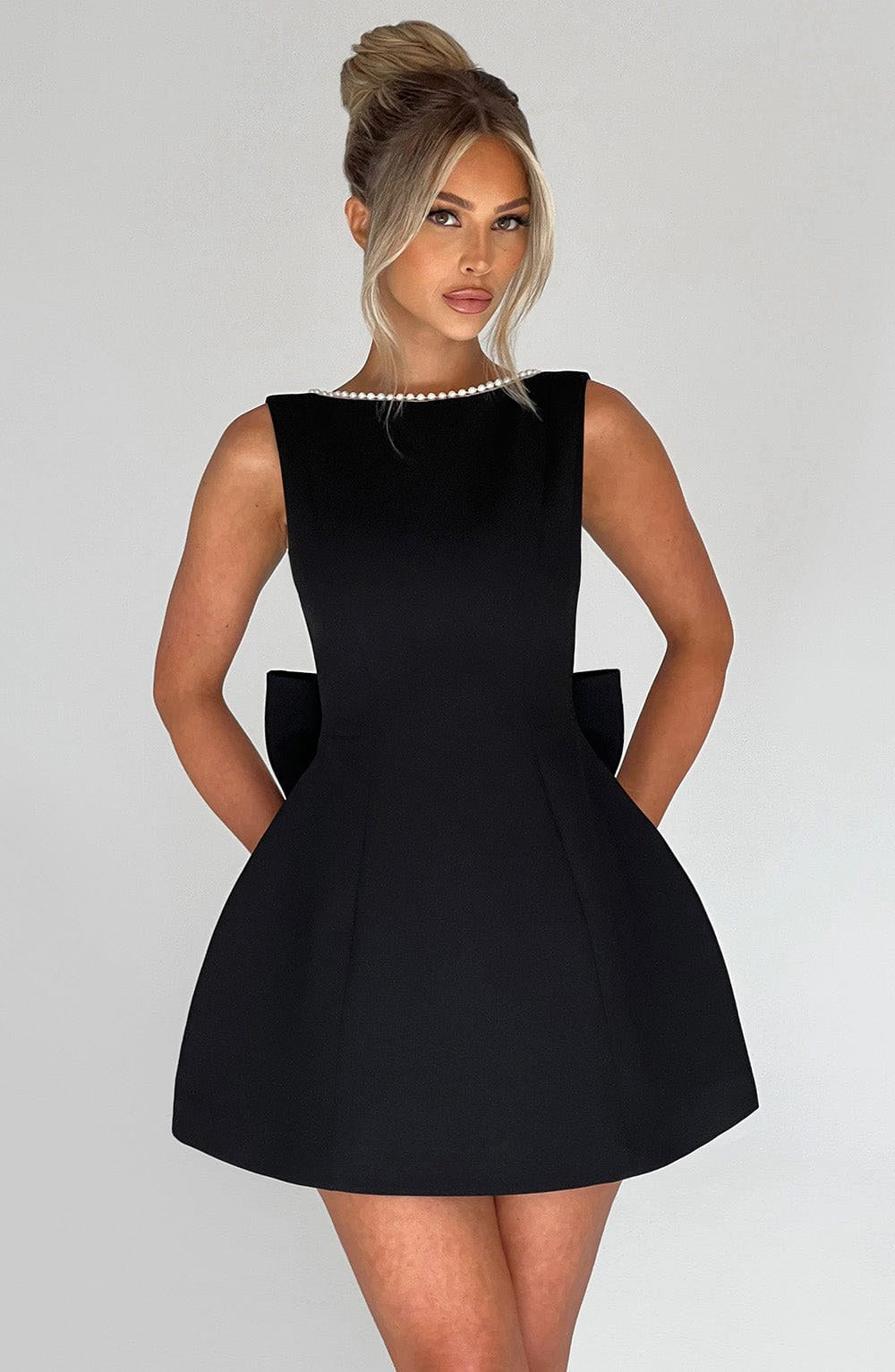 Noemie | Women's A-Line Mini Dress with Pearl Trim, Wedding Guest Dress | My Sweet Wardrobe