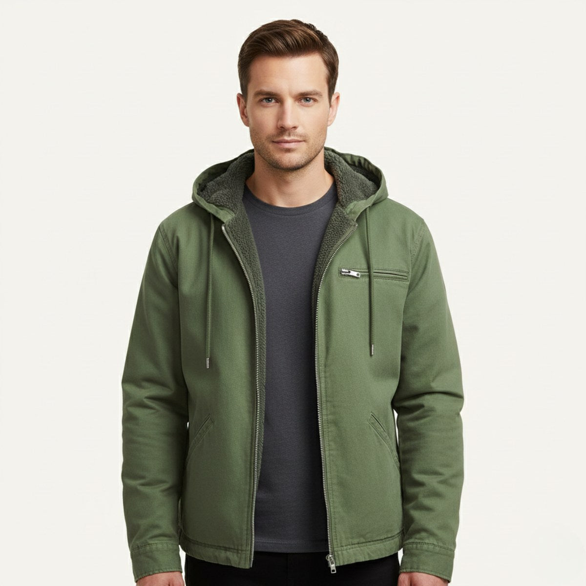 Nolan | Men's Fleece-Lined Hooded Jacket, Retro Autumn Jacket | Dressific | Navy Blue