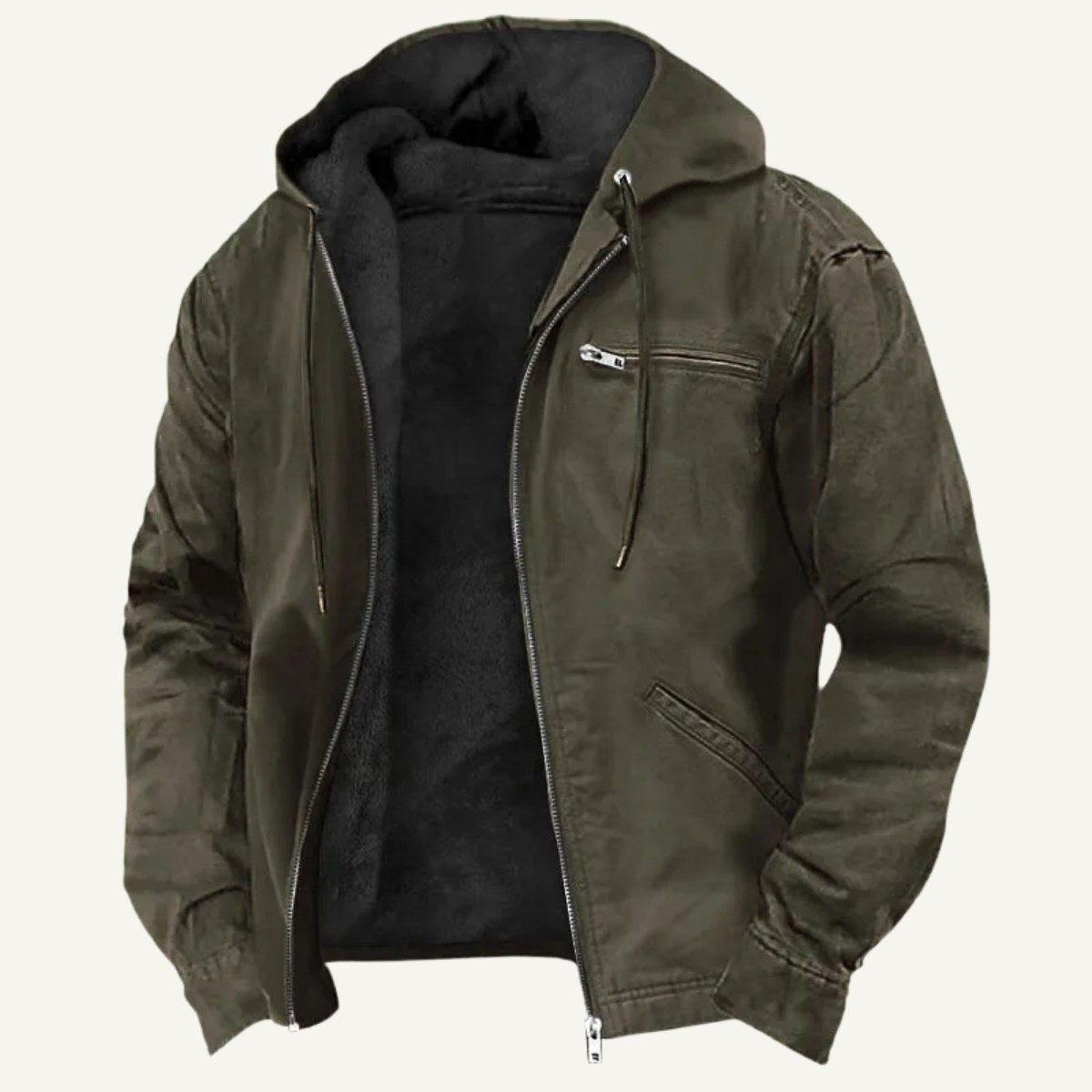 Nolan | Men's Fleece-Lined Hooded Jacket, Retro Autumn Jacket | Dressific | Dark Grey