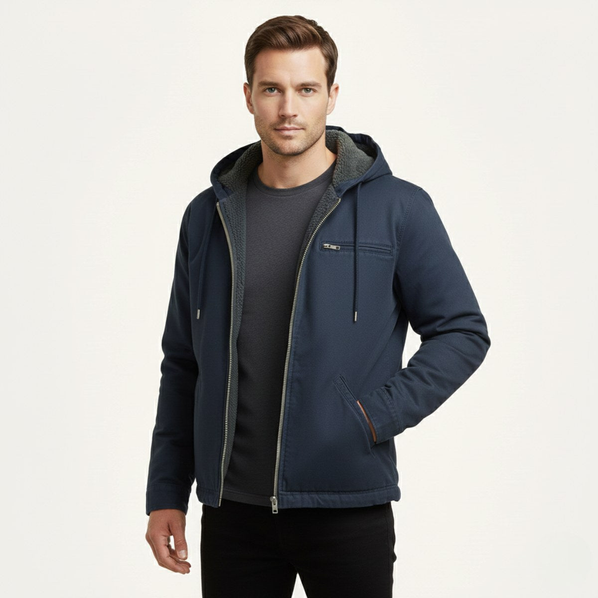 Nolan | Men's Fleece-Lined Hooded Jacket, Retro Autumn Jacket | Dressific