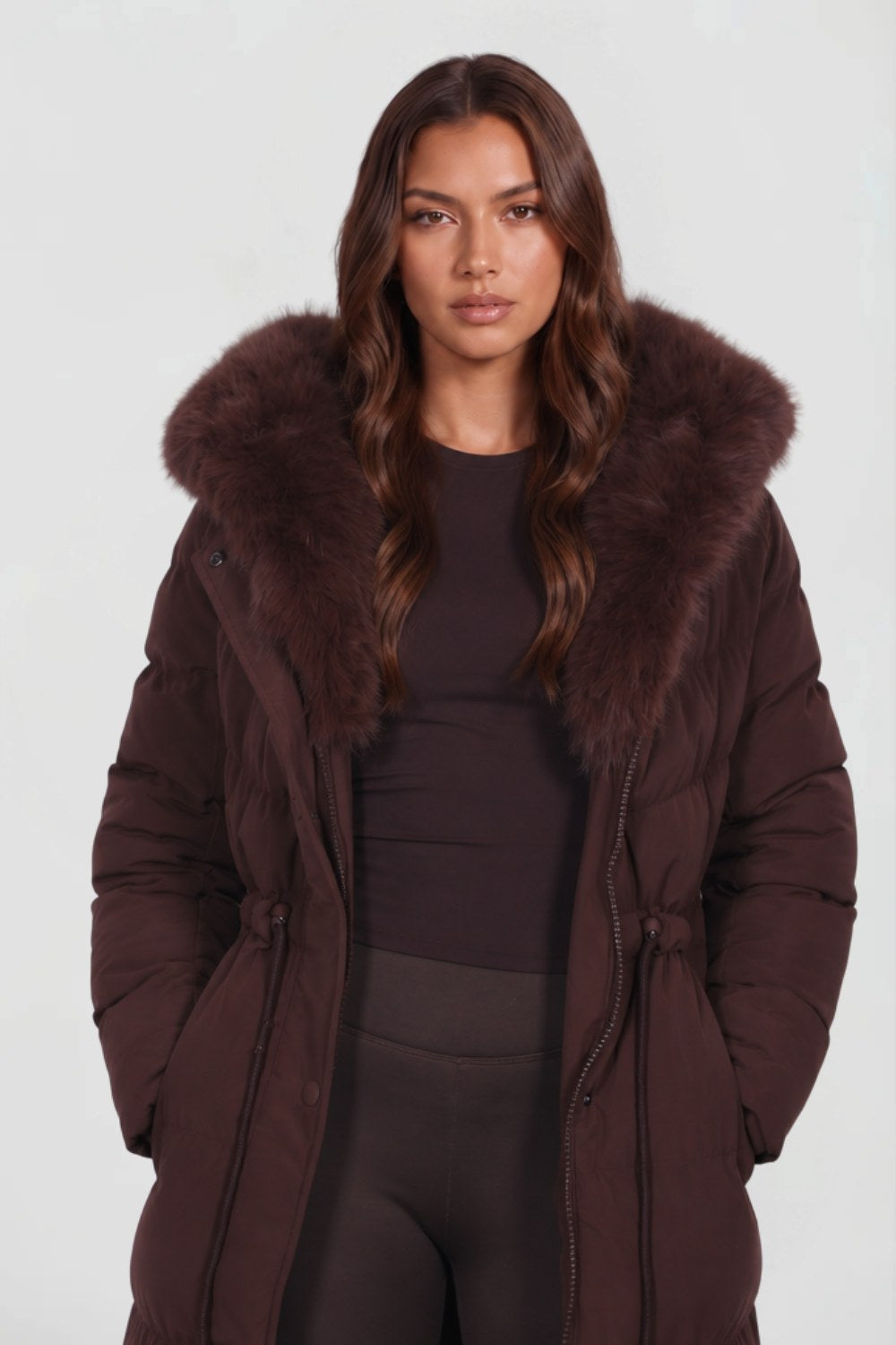 Maëlle | Women's Long Padded Winter Coat, Hooded Faux Fur Collar Jacket | My Sweet Wardrobe