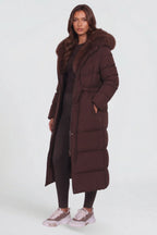 Maëlle | Women's Long Padded Winter Coat, Hooded Faux Fur Collar Jacket | My Sweet Wardrobe