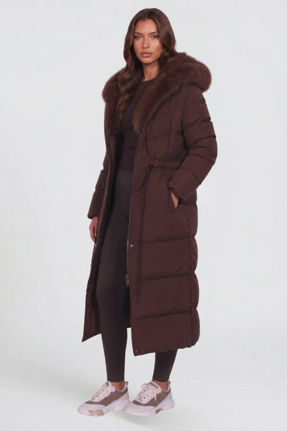 Maëlle | Women's Long Padded Winter Coat, Hooded Faux Fur Collar Jacket | My Sweet Wardrobe
