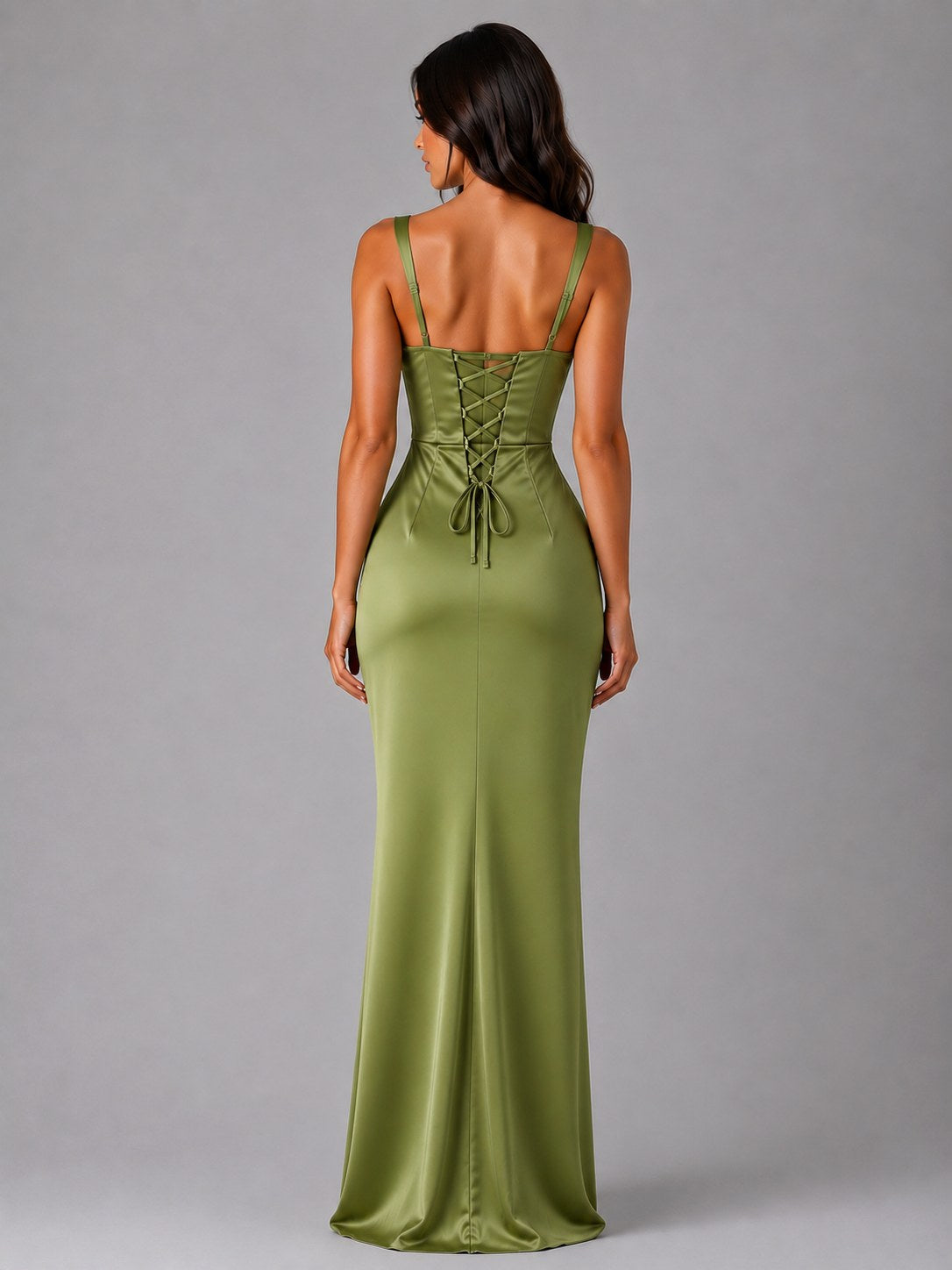 Nora | Women's Satin Maxi Dress with Ruched Waist, Sculpted Evening Dress | My Sweet Wardrobe | Navy
