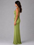 Nora | Women's Satin Maxi Dress with Ruched Waist, Sculpted Evening Dress | My Sweet Wardrobe | Black