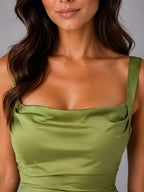 Nora | Women's Satin Maxi Dress with Ruched Waist, Sculpted Evening Dress | My Sweet Wardrobe