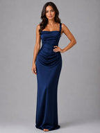 Nora | Women's Satin Maxi Dress with Ruched Waist, Sculpted Evening Dress | My Sweet Wardrobe