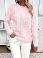 Odile | Women's Long Sleeve Cable Knit Jumper, Textured Autumn Sweater | My Sweet Wardrobe | Pink