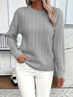 Odile | Women's Long Sleeve Cable Knit Jumper, Textured Autumn Sweater | My Sweet Wardrobe | Grey
