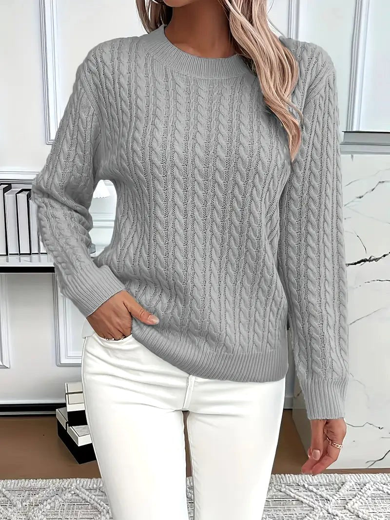 Odile | Women's Long Sleeve Cable Knit Jumper, Textured Autumn Sweater | My Sweet Wardrobe | Grey